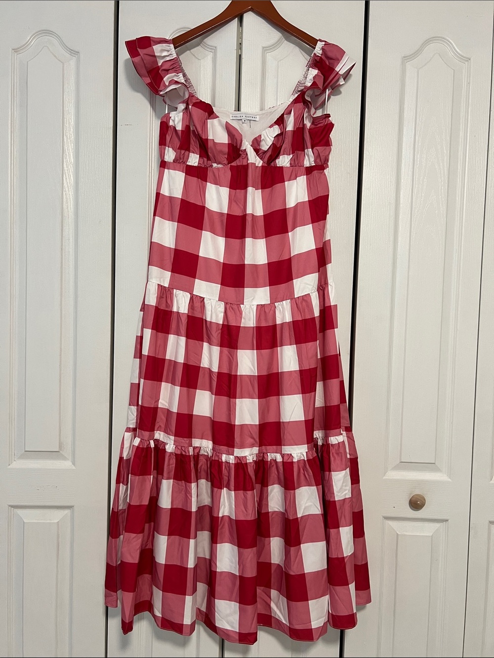 English Factory Gingham Ruffle Strap Women’s Dress - Red & White